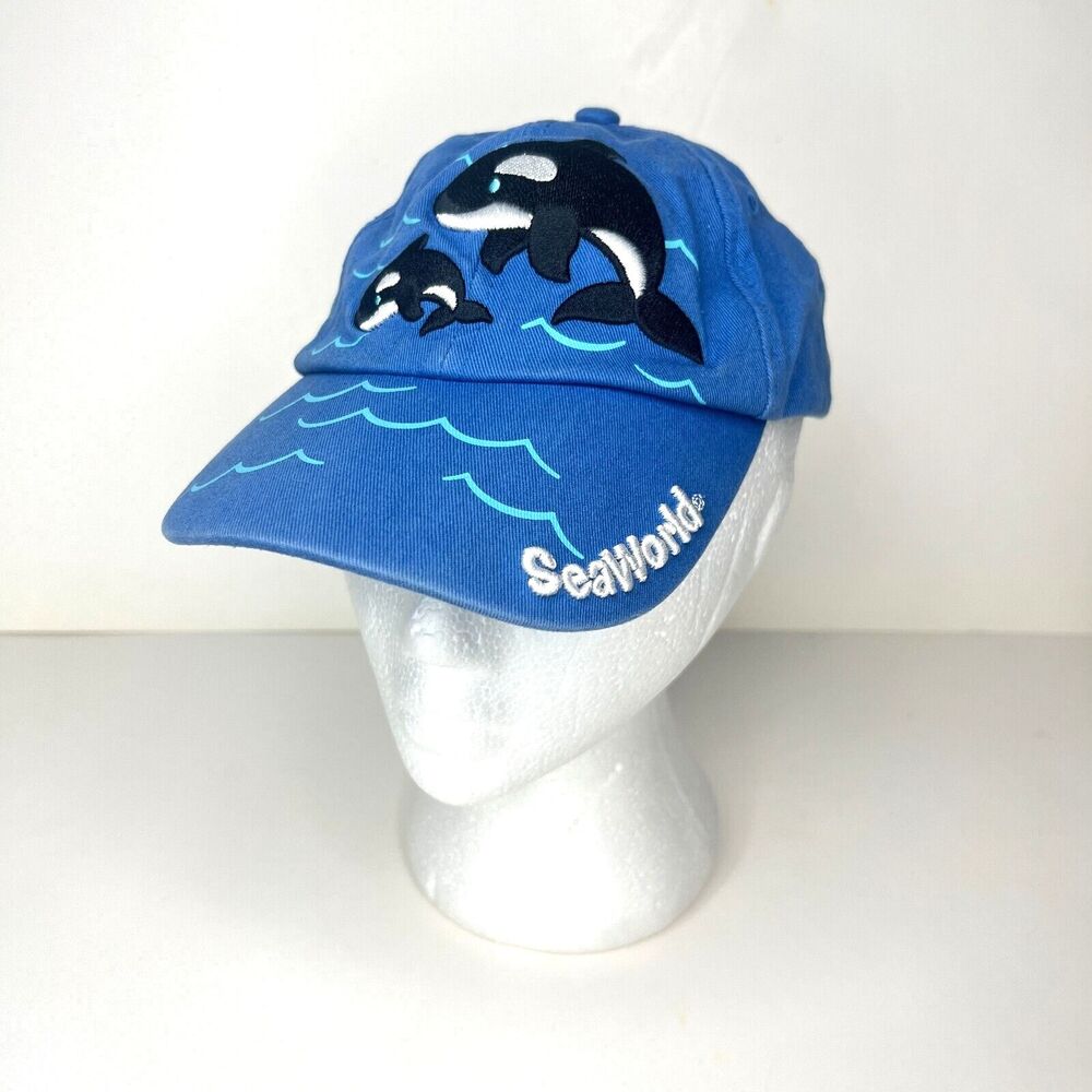 SeaWorld Shamu Orca Embroidered Baseball Cap Hat Blue Youth Adjustable Strap